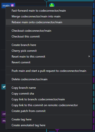 selecting "rebase main onto upstream/main"